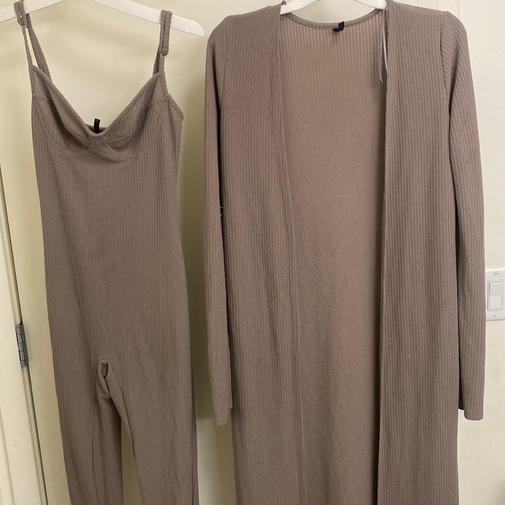 Gray jumpsuit and jacket
